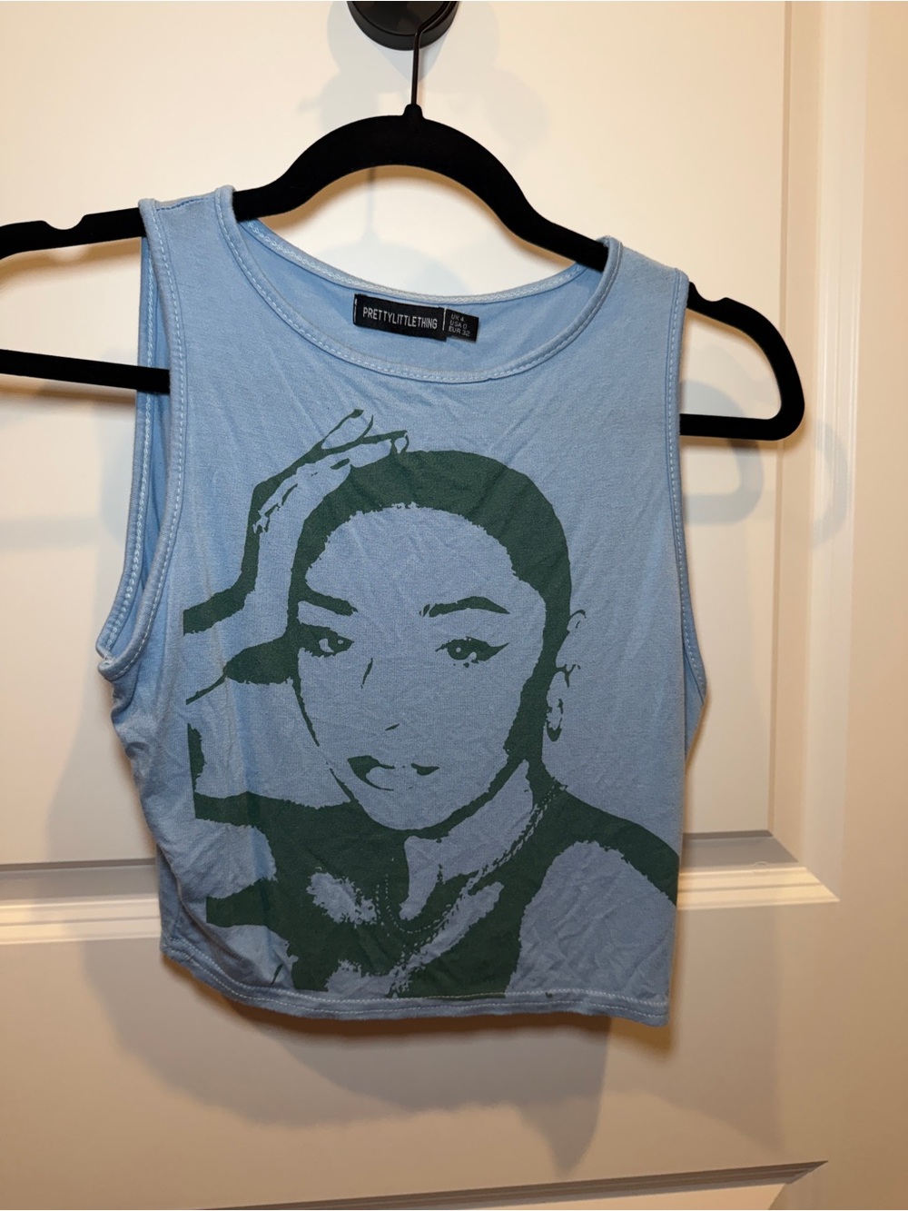 Pretty Little Thing Blue Graphic Crop Tank Top